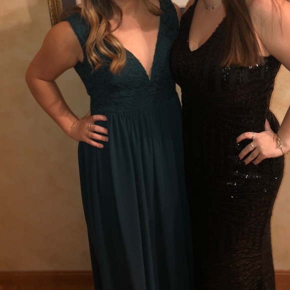 Lulu’s “Lovely” Green Gown w/ Slit and Lace - Picture 11 of 11